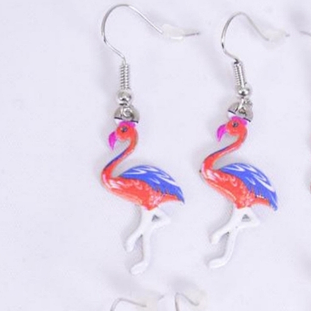Flamingo Bird Color Earrings Enamel Bird Colorful Stainless Steel Hypoallergenic